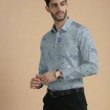 Leaf Bloom Mist Green Printed Shirt – Full Sleeves, Regular Fit | Soft Cotton Casualwear for Men