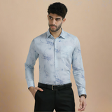 Leaf Bloom Mist Green Printed Shirt – Full Sleeves, Regular Fit | Soft Cotton Casualwear for Men
