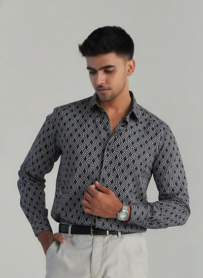 Solid Black Cotton Shirt – Regular Fit Full Sleeves | Classic Minimal Style