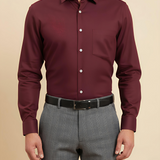 Solid Maroon Cotton Shirt – Regular Fit Full Sleeves