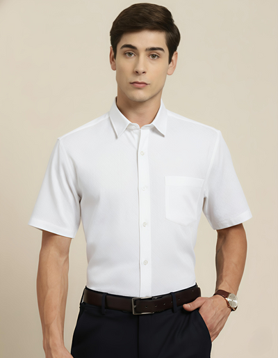 Solid White Cotton Shirt – Regular Fit Full Sleeves