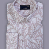 Desert Dust Beige Printed Shirt for Men – Textured Lilen Blend, Full Sleeves, Regular Fit | Premium Casualwear with Subtle Geometric Design