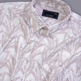 Desert Dust Beige Printed Shirt for Men – Textured Lilen Blend, Full Sleeves, Regular Fit | Premium Casualwear with Subtle Geometric Design