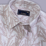 Desert Dust Beige Printed Shirt for Men – Textured Lilen Blend, Full Sleeves, Regular Fit | Premium Casualwear with Subtle Geometric Design