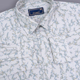 Italian Cream Leaf Printed Shirt for Men – Textured Lilen Fabric, Full Sleeves, Regular Fit | Soft, Earthy & Minimalist Design