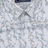 Italian Cream Leaf Printed Shirt for Men – Textured Lilen Fabric, Full Sleeves, Regular Fit | Soft, Earthy & Minimalist Design
