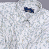 Italian Cream Leaf Printed Shirt for Men – Textured Lilen Fabric, Full Sleeves, Regular Fit | Soft, Earthy & Minimalist Design