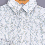 Italian Cream Leaf Printed Shirt for Men – Textured Lilen Fabric, Full Sleeves, Regular Fit | Soft, Earthy & Minimalist Design
