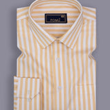 SunTrail Sandy Yellow Striped Shirt – Giza Cotton, Regular Fit, Full Sleeves | Premium Men's Smart Casual Wear
