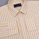 SunTrail Sandy Yellow Striped Shirt – Giza Cotton, Regular Fit, Full Sleeves | Premium Men's Smart Casual Wear