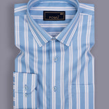 TideLine Wild Blue Striped Shirt – Giza Cotton, Regular Fit, Full Sleeves | Men’s Elegant Business Casual Shirt