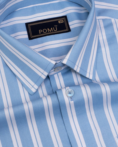 TideLine Wild Blue Striped Shirt – Giza Cotton, Regular Fit, Full Sleeves | Men’s Elegant Business Casual Shirt