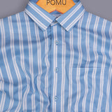 TideLine Wild Blue Striped Shirt – Giza Cotton, Regular Fit, Full Sleeves | Men’s Elegant Business Casual Shirt