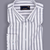 CloudForm Steam White Striped Shirt – Giza Cotton, Regular Fit, Full Sleeves | Men’s Classic Office & Casual Wear