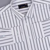 CloudForm Steam White Striped Shirt – Giza Cotton, Regular Fit, Full Sleeves | Men’s Classic Office & Casual Wear