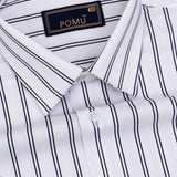 CloudForm Steam White Striped Shirt – Giza Cotton, Regular Fit, Full Sleeves | Men’s Classic Office & Casual Wear