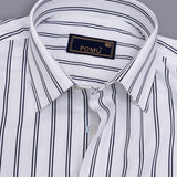 CloudForm Steam White Striped Shirt – Giza Cotton, Regular Fit, Full Sleeves | Men’s Classic Office & Casual Wear