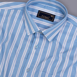 TideLine Wild Blue Striped Shirt – Giza Cotton, Regular Fit, Full Sleeves | Men’s Elegant Business Casual Shirt