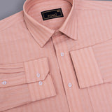 MochaLine Textured Stripe Shirt – Giza Cotton, Regular Fit, Full Sleeves | Premium Men’s Brown Formal-Casual Shirt