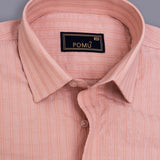 MochaLine Textured Stripe Shirt – Giza Cotton, Regular Fit, Full Sleeves | Premium Men’s Brown Formal-Casual Shirt