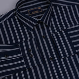 BlueEdge Denim Stripe Shirt – Giza Cotton, Regular Fit, Full Sleeves | Men’s Smart Striped Shirt for Casual & Office
