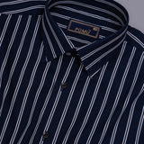 BlueEdge Denim Stripe Shirt – Giza Cotton, Regular Fit, Full Sleeves | Men’s Smart Striped Shirt for Casual & Office