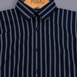 BlueEdge Denim Stripe Shirt – Giza Cotton, Regular Fit, Full Sleeves | Men’s Smart Striped Shirt for Casual & Office