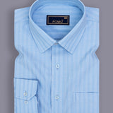 Young Blue Textured Stripe Shirt – Young Blue Giza Cotton, Regular Fit, Full Sleeves | Men’s Premium Everyday Wear