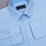 Young Blue Textured Stripe Shirt – Young Blue Giza Cotton, Regular Fit, Full Sleeves | Men’s Premium Everyday Wear