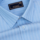 Young Blue Textured Stripe Shirt – Young Blue Giza Cotton, Regular Fit, Full Sleeves | Men’s Premium Everyday Wear