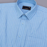 Young Blue Textured Stripe Shirt – Young Blue Giza Cotton, Regular Fit, Full Sleeves | Men’s Premium Everyday Wear