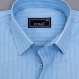 Young Blue Textured Stripe Shirt – Young Blue Giza Cotton, Regular Fit, Full Sleeves | Men’s Premium Everyday Wear