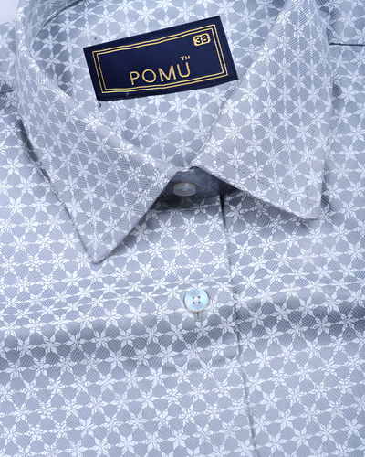 Gray Floral Cotton Shirt – Regular Fit